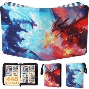 LZSIG 4-Pocket Card Binder, 448 Cards Holder with 56 Removable Sleeves, Red+Blue, Cool and Cute, Trading Card Collector Album, Gift for Boys and Girls