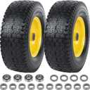AR-PRO (2-Pack) 13x5.00-6 Flat Free Tire and Wheel Assembly, 3" Centered Hub, 3/4" Extra 5/8" Bearing, 13x5-6 Solid Turf Tires with Rim, Replacement Zero Turn and Riding Lawn Mower Front Wheels (Yellow)