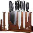 ENOKING Magnetic Knife Block with Acrylic Shield 12 x 9 Inches, Double Side Kitchen Knife Holder without Knives- Acacia Wood Universal Knife Storage Organizer with Powerful Magnet for Kitchen Counter