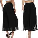 Women's Summer Capris Wide Leg Palazzo Pants Dressy Casual Split Chiffon Trousers (Black, M)