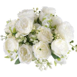4 Bunches Peony Artificial Flowers White Flowers Silk Peonies Bouquets for Wedding Party Table Centerpieces Floral Arrangement Home Kitchen Decor