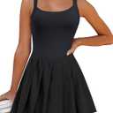 ANRABESS Women's Tennis Athletic Pleated Summer Mini Dress 2026 Golf Workout Build in Shorts Casual Romper Short Sundress (Black, L)