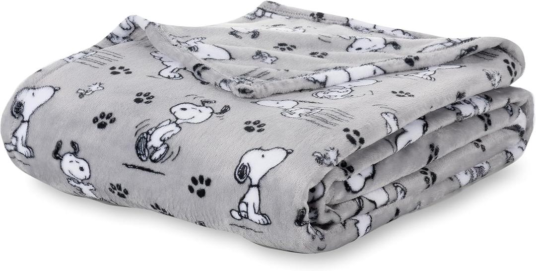 Blanket Peanuts® VelvetLoft® Cute Character Snoopy Plush Blanket,Peanuts Poses and Paws Grey,Twin 60 in x 90 in