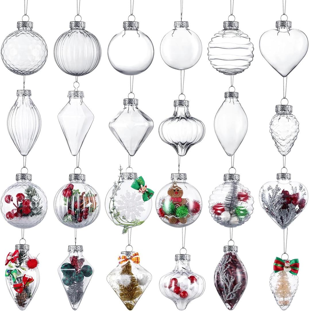 24 Pcs Christmas Fillable Ornaments Ball 3.15 Inch Clear Plastic Ornaments DIY Craft Transparent Ball for Christmas Wedding Xmas Holiday Party Tree Decor Home