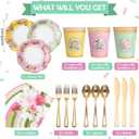 Layhit 83 Pcs Disposable Tea Party Set for Women Girls Vintage Floral Tableware with 3 Tier Cake Stand, Paper Cups & Saucers, Plates, Napkins, Cutlery for Birthday Baby Shower(Vivid)