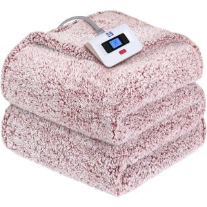 Sealy Electric Blanket Full Size, Soft Sherpa Heated Blanket Single Control with 10 Heating Levels & 1 to 12 Hours AutoOff Settings OverHeated Protection 80"x84" Machine Washable, Rust Red