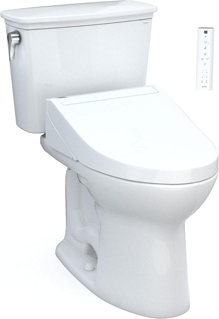 TOTO Drake Transitional WASHLET+ Two-Piece Elongated 1.28 GPF TORNADO FLUSH Toilet with C5 Bidet Seat, Cotton White - MW7863084CEG#01