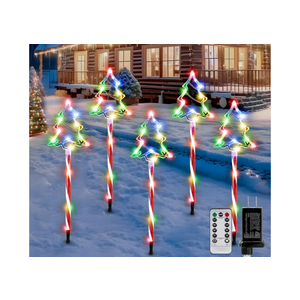 5 Pack Plug in Christmas Pathway Lights Outdoor Decorations with Timer, 8 Modes Green Lighted Xmas Tree Candy Waterproof Led Garden Stake Lights for Walkway Yard Lawn Porch Holiday Decor, Green