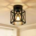 Modern Semi Flush Mount Ceiling Light,1-Light Hexagon Flush Mount Ceiling Lights for Dining Room Light Fixture,Farmhouse Black Metal Kitchen Island Lighting Fixtures for Hallway,Bathroom