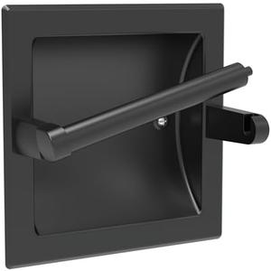 WZKALY Matte Black Recessed Toilet Paper Holder for Large Rolls, Pivoting Black Toilet Paper Holder Wall Mount Stainless Steel, in Wall Toilet Paper Holder Black, Bathroom Toilet Paper Wall Holder