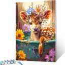 Sika Deer with Flowers in a Bathtub Paint by Number Cute Deer Animal Flowers Painting DIY Painting on Canvas with Brushes Paints Paint by Numbers for Adults and Beginner 16x20 Inchwithout Frame (2 pack)