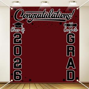Frienda Large Class of 2026 Graduation Backdrop 6.6 x 7.2 ft Congrats Grad Graduation Party Decoration Photography Background for High School College Party Decor Supplies(Maroon Black)