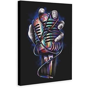 XDTIOPIMY Wall Art Music Poster Microphone Canvas Print Decor for Living Room, Bedroom, Office - Framed Ready to Hang 12x18 Inches Multi 14