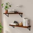 Solid Wood Floating Shelves for Wall with Metal Brackets, 24 Inch