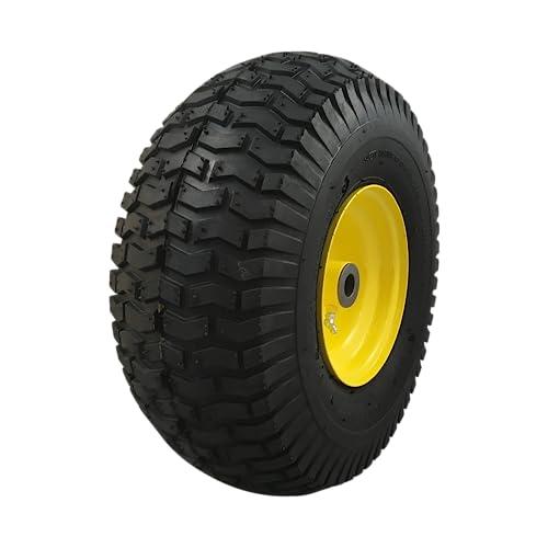Marastar 15x6.00-6 Pneumatic, OEM Like Replacement Front Tire and Wheel Assembly, Compatible with John Deere Mowers, Turf Saver, 4PR Tube-Type Tire, Yellow Wheel, 3-Inch Offset Hub, 3/4-Inch Bushings