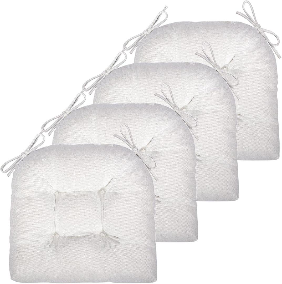 Chair Cushion, Chair Cushions for Dining Chairs, Chair Pads and Mat with Ties for Indoor Kitchen Seat and Desk (White, 4 Count - 17 x 16 in)