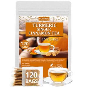 120 Premium Turmeric, Ginger, Cinnamon Blend Tea Bags, 100% Natural & No Additives & Caffeine Free BBD 03/19/27