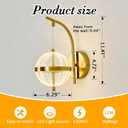 UOFUS Gold Wall Sconce with Globe Acrylic Shade Mid Century Modern LED Wall Light Fixture 12W 3000K/4000K/6000K Temperature Adjustable Super Bright Bathroom Vanity Light for Bedroom Hallway