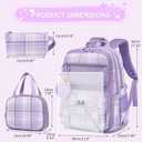 KEBEIXUAN Girls Backpack - 3PCS Cute Plaid School Bookbag Set for Ages 6-12 with Lunch Box & Pencil Case, Lightweight Multi-Pocket Daypack for Elementary, Travel (Purple)