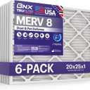 BNX TruFilter 20x25x1 Air Filter MERV 8 (6-Pack) - MADE IN USA  Dust & Pet Defense Electrostatic Pleated Air Conditioner HVAC AC Furnace Filters for Dust, Pet, Mold, Pollen MPR 600  700 & FPR 5