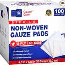 Gauze Care Non-Woven Sterile Gauze Pads 4x4, Pack of 100, 8-Ply, Soft, Lint-Free, Individually Wrapped, Sterile, Absorbent, Breathable, Perfect for Wound Care
