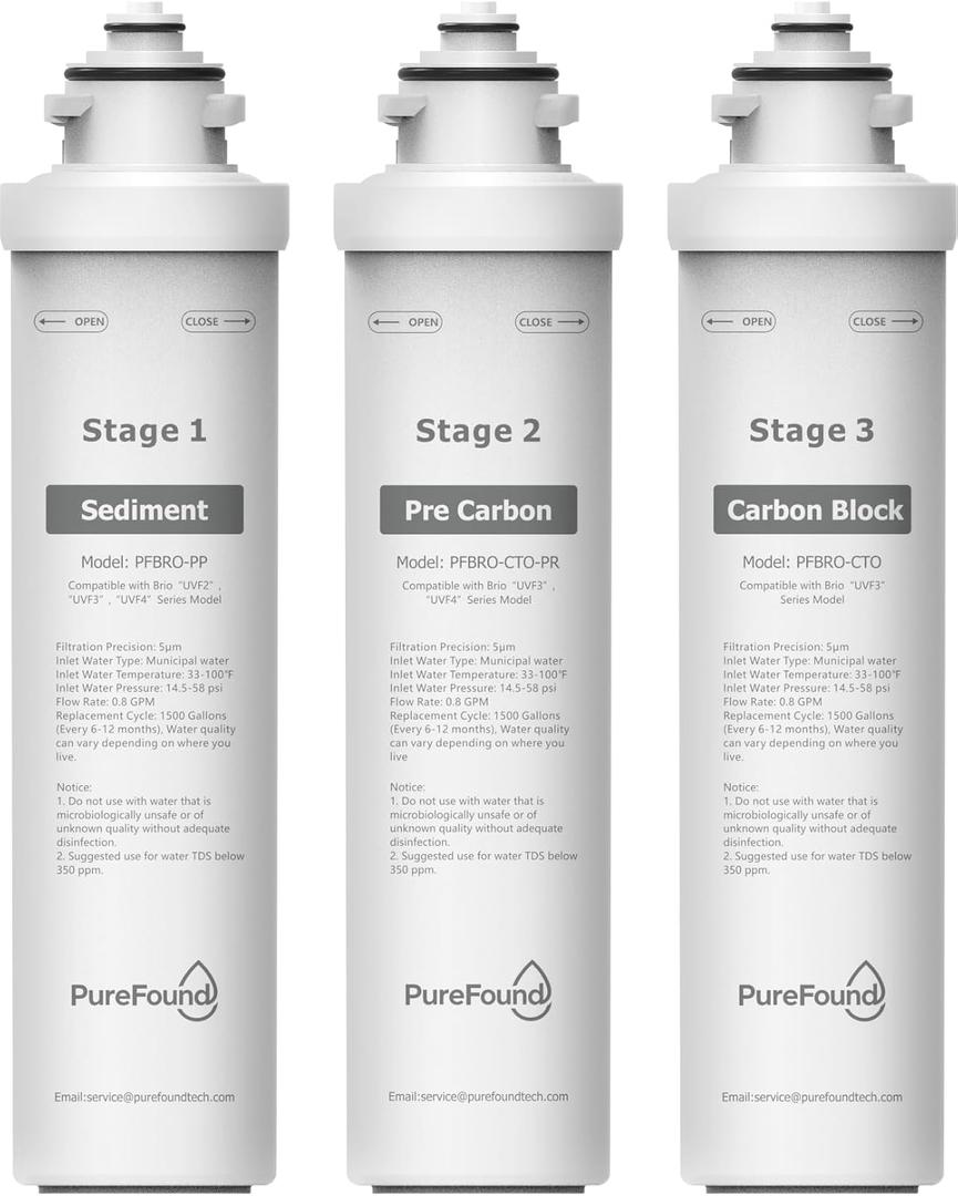 UVF3 3 Stage Water Cooler Filter Replacement Kit Compatible With Brio "UVF3" Series Models Bottleless Water Cooler Dispensers, Replacement for MIB300PKF, 1500 Gallons, 6 Months
