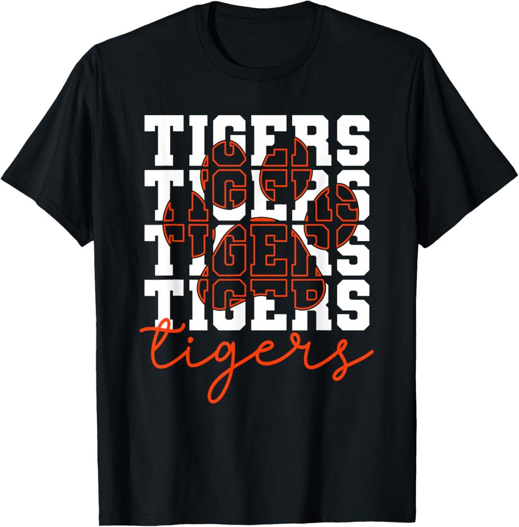 Vintage Tigers School Sports Name Spirit for Men Women Kids T-Shirt, Black,  2XL 