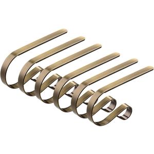 6 Pcs Christmas Stocking Holders Metal Mantel Stocking Hangers Adjustable Hanging Grip Stockings Clip Set (6, Antique Brass)