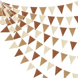 32Ft Brown Party Decorations Boho Pennant Banner Fabric Triangle Flag Linen Bunting Garland Streamers for Woodland Teddy Bear Baby Shower Jungle Safari Birthday Home Nursery Outdoor Garden Decor
