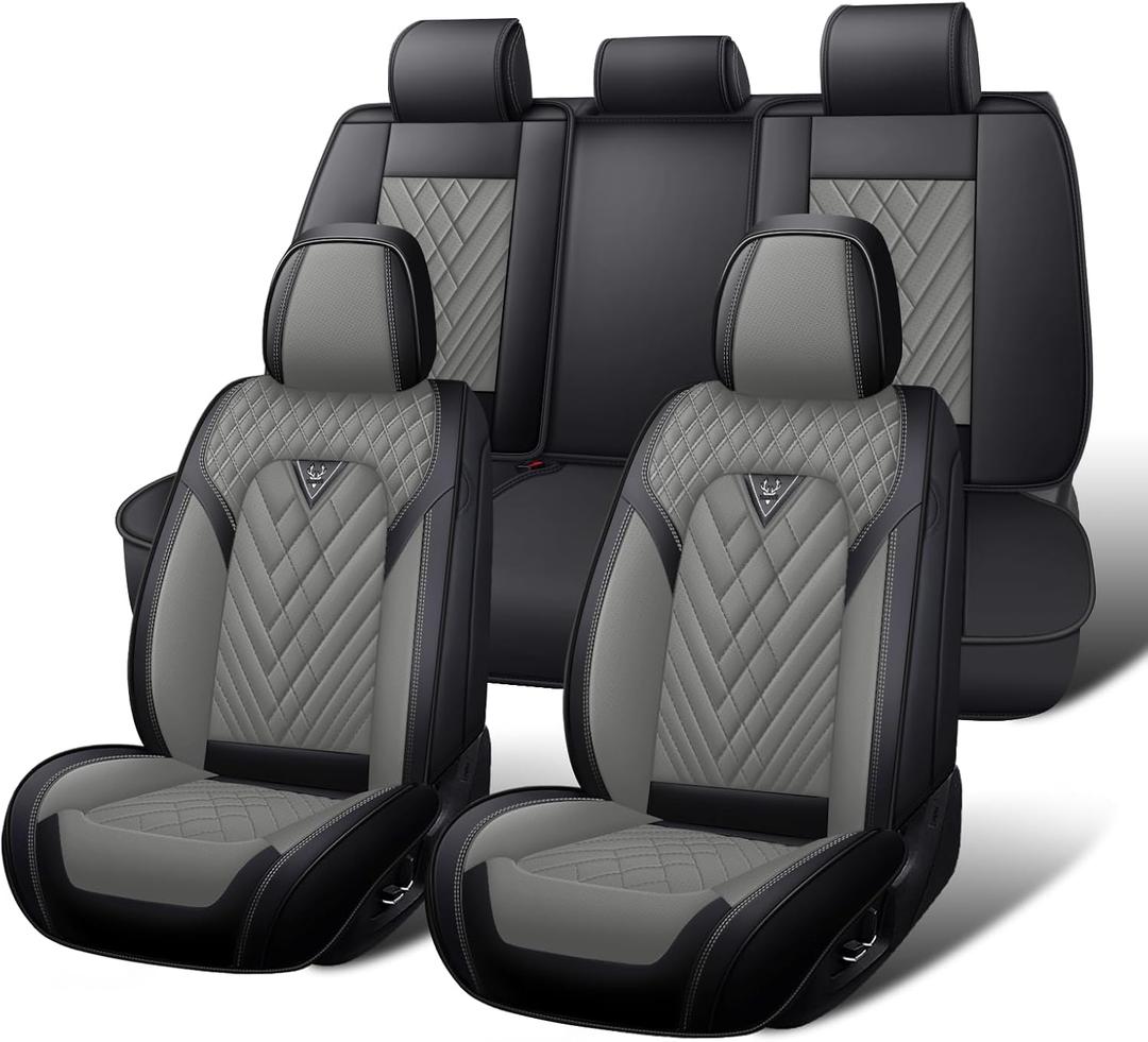 Car Seat Covers Full Set for Subaru Forester 2000-2026, Waterproof Nappa Leather Car Seat Cover, Full Coverage Car Seat Covers Sets(5 Seats/Black Gray)