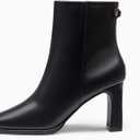 Coutgo Women's Square Toe Ankle Boots Chunky Block Heel Side Zipper Booties Faux Suede Winter Shoes (Black)