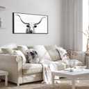 KREATIVE ARTS 24x48 Large Longhorn Cow Canvas Wall Art, Black and White Western Texas Cattle Portrait with Black Floater Frame, Photo Print Painting for Man Cave, Home Office, Living Room Decor