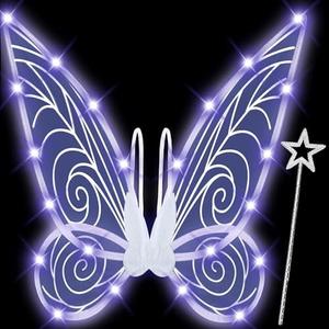 U-Goforst Light Up Fairy Wings for Women Girls Adult, LED Butterfly Wings Wand Halloween Costume Cosplay Dress Up