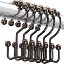 Titanker Shower Curtain Hooks Rings, Rust-Resistant Metal Double Glide Shower Hooks for Bathroom Shower Rods Curtains, Set of 12 Hooks - Bronze