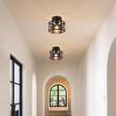 Black Flush Mount Ceiling Light,Hallway Light Ceiling Mount,Industrial Vintage Metal Cage Close to Ceiling Lights for Kitchen,Farmhouse,Bedroom