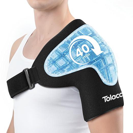 Tolaccea Shoulder Ice Pack Brace with Integrated Triple-Layer Coldfocus Gel, Shoulder Compression Frozen Sleeve with 40-Min Cold & Hot Therapy for Rotator Cuff, Tendonitis, Surgery Recovery