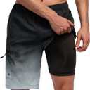 Mens Swim Trunks with Compression Liner Zipper Cargo Pockets Bathing Suit 9 Inch Quick-Dry Swimming Shorts (Black, L)