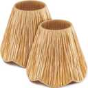 Glooglitter Small Clip-on Chandelier Rattan Lamps Set Shade Scalloped Lampshade 3"top x 6"bottom x 5-1/4"slant Height Empire Lamp Shade Chandelier or Accent Lamp(Woven,Raffia,2 Pcs)