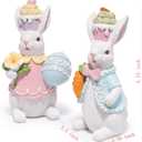 Hodao Easter Bunny Figurines Set of 2 Decor, Spring Decorative Rabbit Couple with Colorful Cake, and Easter Eggs Tabletop Home Decoration for Living Room, Entryway (Blue-pink)
