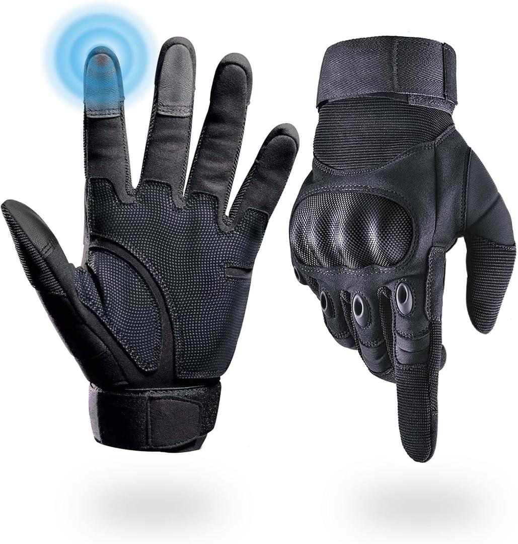 Tactical Gloves for Men, Shooting & Motorcycle Gloves with Hard Shell Knuckle Protection & Leather Palm for Airsoft Motorcycle Cycling Paintball Sports Climbing Training Hunting (XX-Large, Black)