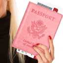 Eoehro Passport and Vaccine Card Holder, Faux Leather, AI-pink, Compact, Lightweight, Waterproof