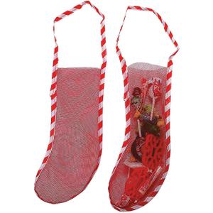 Fun Express Mini Christmas Stockings Bulk 10 Pack - Red Mesh Holiday Stockings for Kids Classroom Party Favors | Small 12 Inch Plastic Goody Bags for Candy & Treats | Christmas Party Decor Supplies