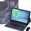 Keyboard Case for Samsung Galaxy Tab S10 FE/S10 Lite/S9 FE 10.9 2025/Galaxy Tab S9 11 Inch 2023, Mouse and Detachable Bluetooth Backlit Keyboard, Folio Cover with Pen Holder (Black Marble)