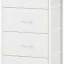 Somdot White Tall Night Stand for Bedroom,Tall 5 Drawers Dresser, Vertical Storage Tower Unit, Nightstand Furniture with Fabric Drawer Organizer in Bedside Kids Dorm Room Closet Laundry Entryway