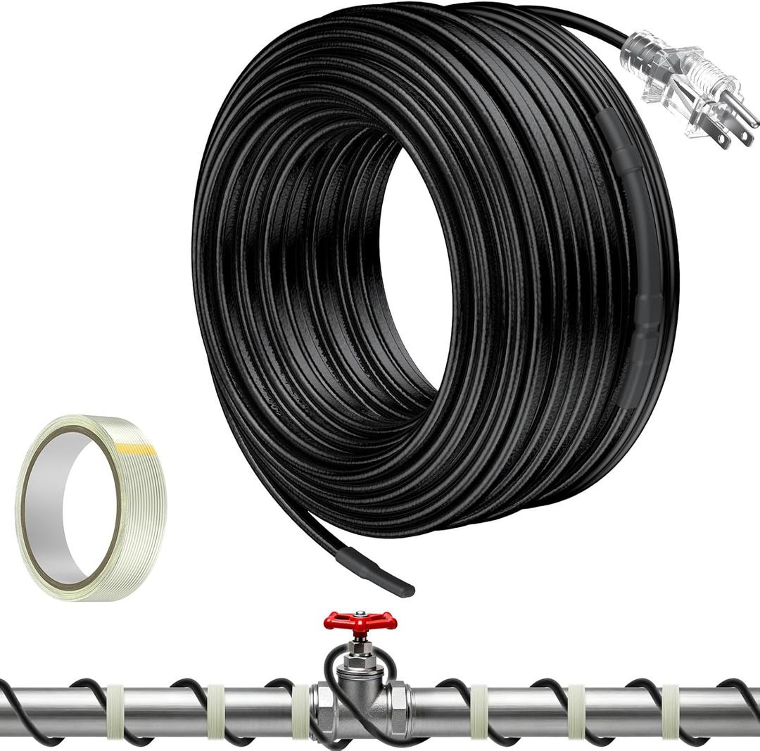 Pawfly 50 FT Heat Tape for Water Pipes, 8 W/ft 120 V Pipe Heating Cable, Self-Regulating Heating Trace for Pipes Freeze Protection, Roof Heat Cable for Pipe Roof Gutter, Keep Water Flowing at -40 F