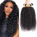 Curly Bundles Human Hair #1B Bundle Kinky Curly Human Hair Bundles Natural Black Bundle #1B Color Unprocessed Virgin Hair Extensions 12 14 16 Inch 150g