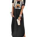 ANRABESS Women's Summer Casual Loose Short Sleeve Long T Shirt Dress Split Maxi Beach Sundress Travel Vacation Outfits Rainbow Black XX-Large