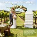 5.9 ft 4-Tier Champagne Wall Holder for Party, White Wedding Arch Backdrop Stand Holds 32 Glasses, Freestanding Champagne Wall for Wedding Reception & Event Decor