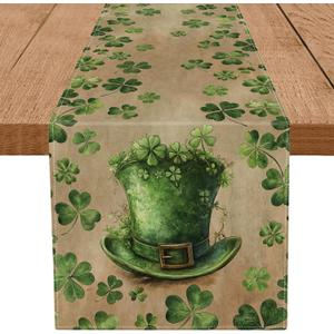 St Patricks Day Table Runner Vintage Shamrocks St. Patrick's Day Runners Table Decorations Holiday Spring Retro Kitchen Dining Home Party Supply 13x72 Inch