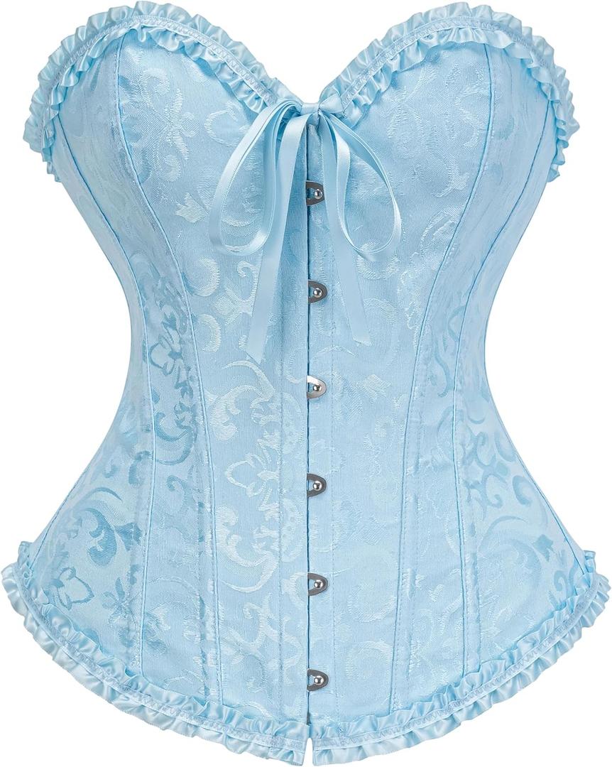 Bustier Corset Top for Women | Overbust Lace Up Waist Cincher Shapewear Lingerie (Small, Cabana Blue)